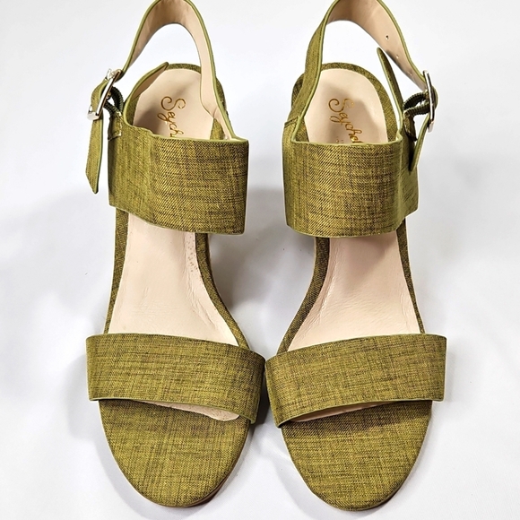 Seychelles Green Fabric Wedge Sandals Size 8.5 - Picture 2 of 8